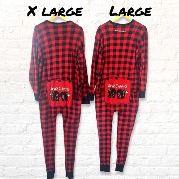 Lazy One Unisex Bear Cheeks FlapJack Adult Onesie Red and Black  Large - Picture 4 of 11